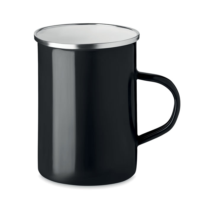 Metal mug with enamel layer - SILVER - black