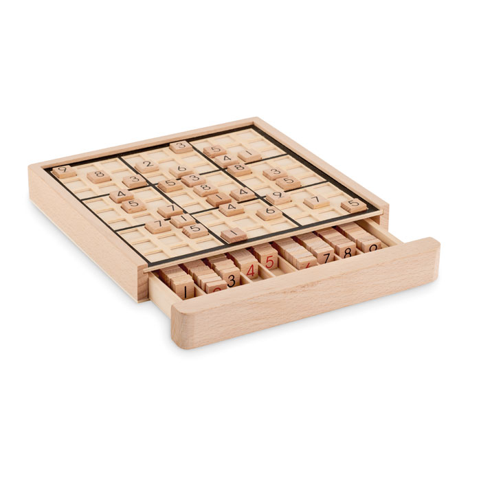 Deluxe wooden sudoku board.  Includes 99 numbered wooden tiles. Game guide included with instructions, puzzles & solutions.  - wood - foto