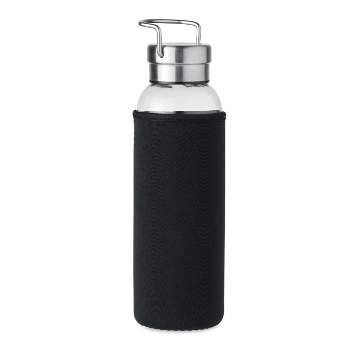 Glass bottle in pouch 500 ml - HELSINKI GLASS - black