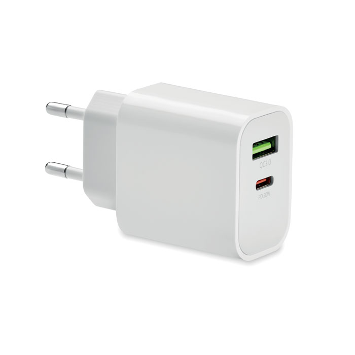 18W 2-Port USB-Ladegerät EU-Ste - PORT - Weiß 