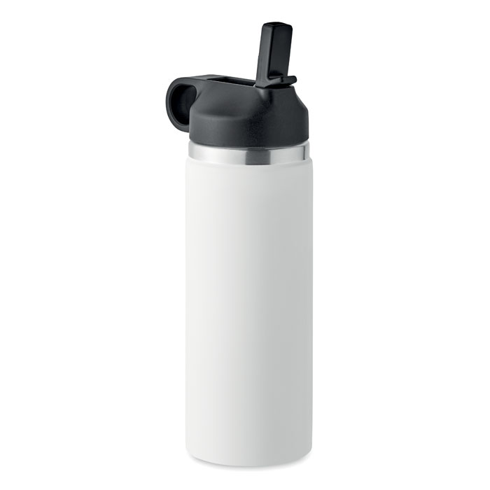 Double wall recycled stainless steel (90% recycled stainless and 10% stainless steel) insulated vacuum bottle with grip handle lid in PP and integrated straw built-in straw cap. Leak-free. Capacity: 500 ml.  - white - foto