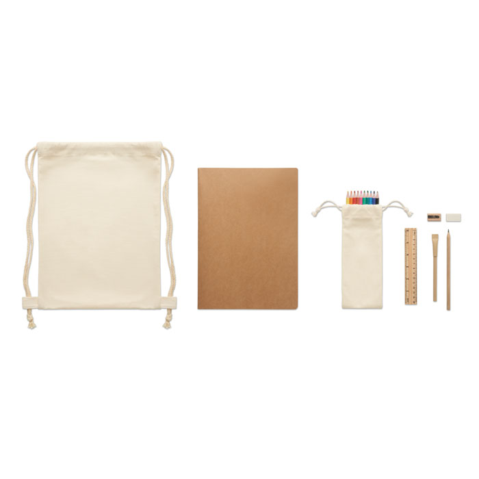 Kids drawing set in drawstring - FUNDRAW - beige