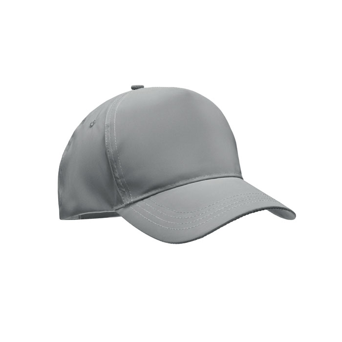 5 panel baseball cap in high reflective 190T polyester. 4 stitched eyelets  with hook and loop closure. Size 7 1/4.  - matt silver - foto