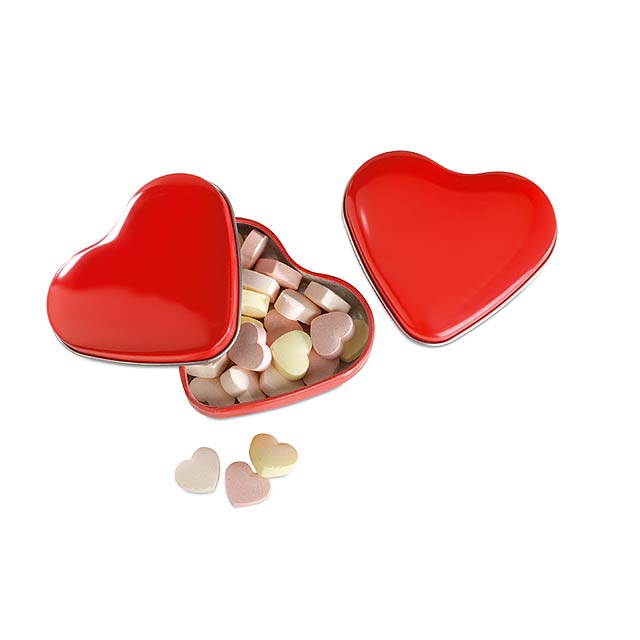 Heart tin box with candies - red