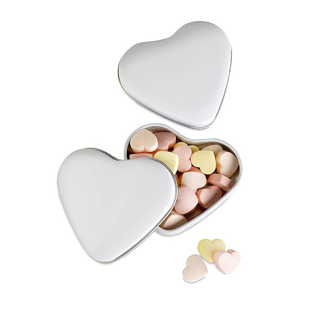 Heart tin box with candies - white