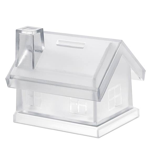 Plastic house coin bank - transparent