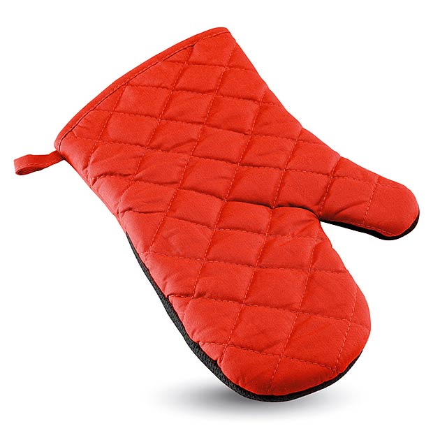 Useful kitchen oven glove in cotton material with one side rubber material.  - red - foto