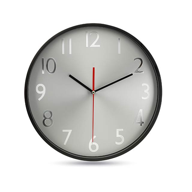 Wall clock w silver background - black