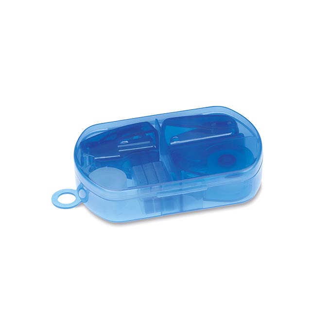 Stationery set in plastic box - transparent blue