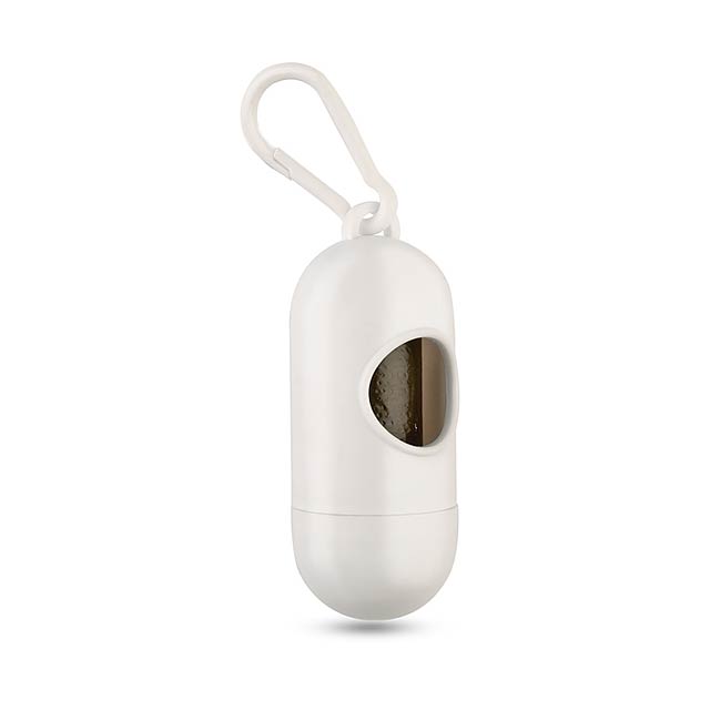 Container for pet bag w hook - white