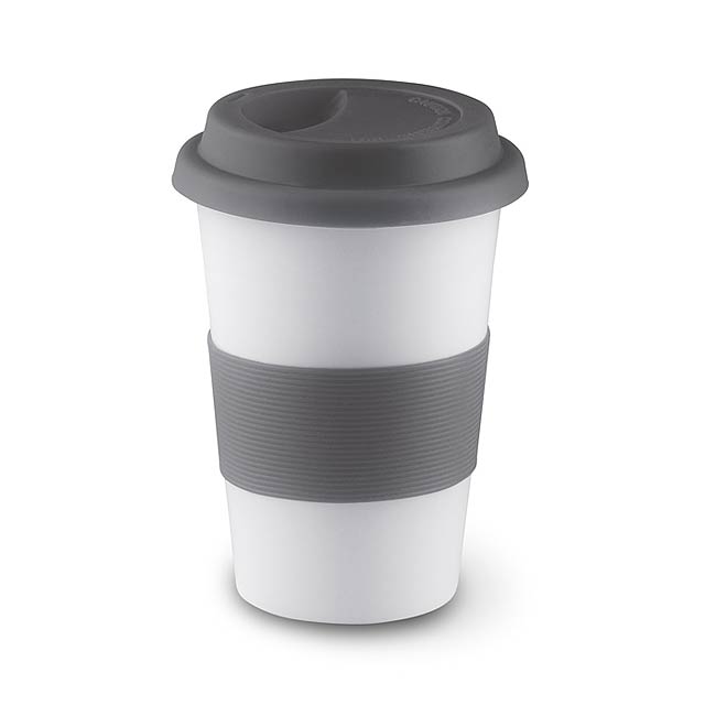Ceramic mug w lid and sleeve - grey