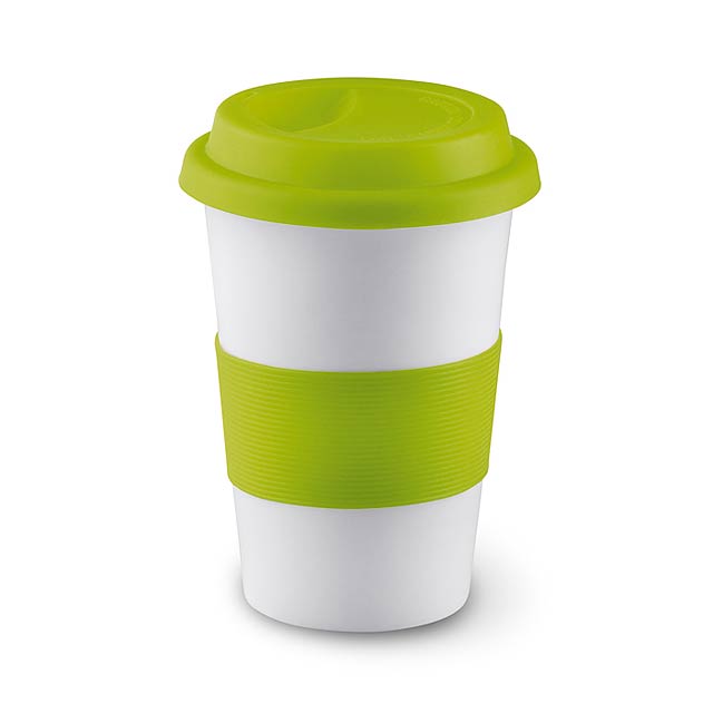 Ceramic mug w lid and sleeve - lime