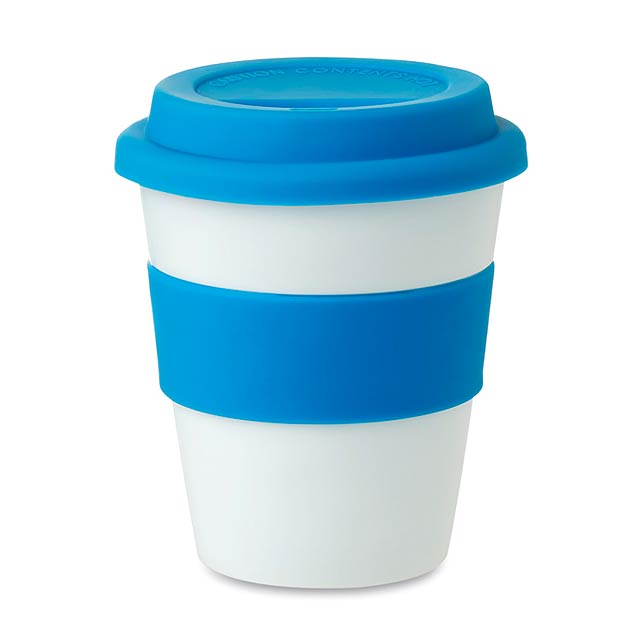 PP Becher mit Silikon-Deckel - blau