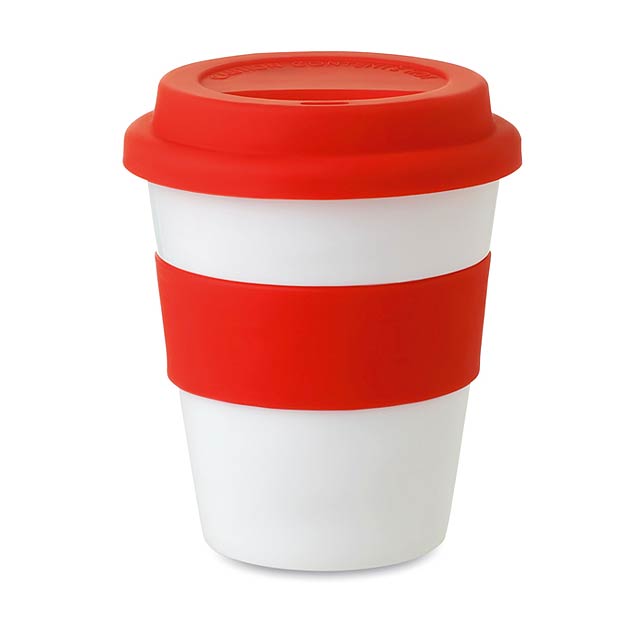 PP Becher mit Silikon-Deckel - Rot