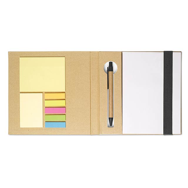 Notebook w / stickynotes & Stift - schwarz