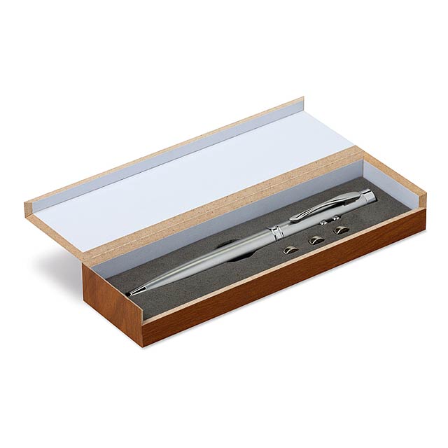 Led&laserpointer in wooden box MO8193-14 - silver