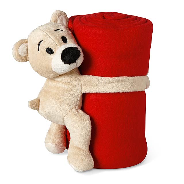 Fleecová deka s medvídkem  - červená