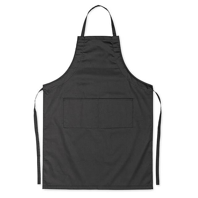 Adjustable kitchen apron with 2 front pockets in 10% cotton/90%polyester, 180gr/m².  - black - foto