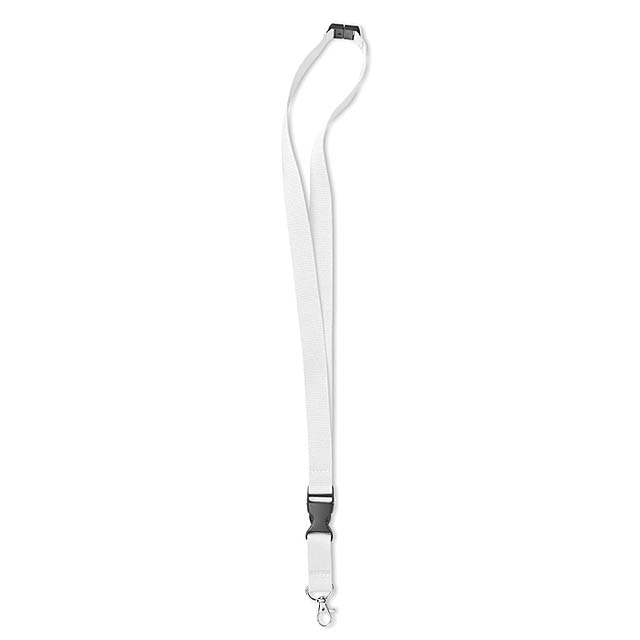 Lanyard with metal hook, detachable buckle and safety breakaway.  - white - foto