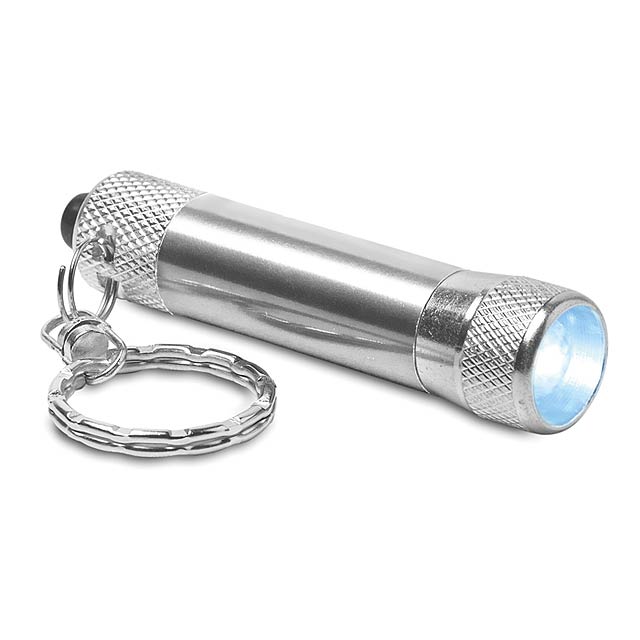 Hliníková svítilna - baterka s přívěškem - ARIZO - stříbrná