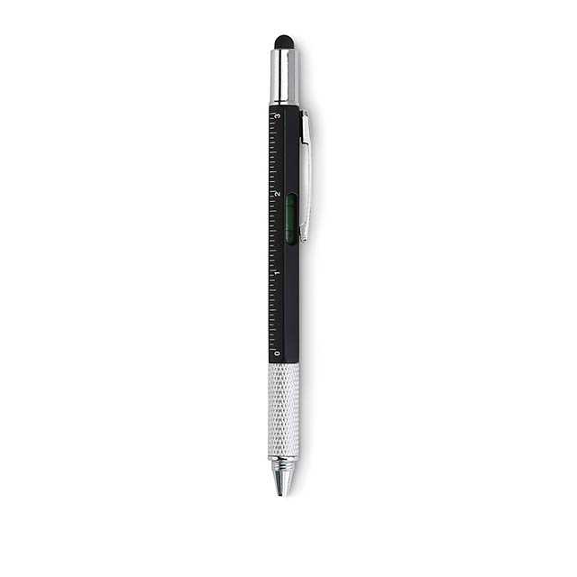 Spirit level pen with ruler an - black