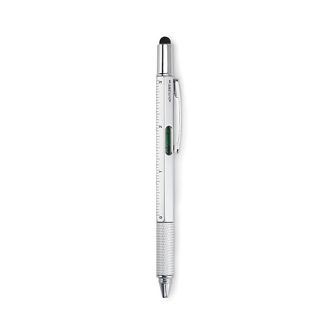 Spirit level pen with ruler an - matt silver