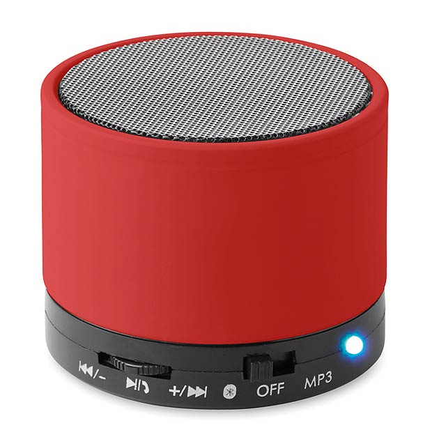 2.1 Bluetooth speaker in ABS with rubber finish. Rechargeable battery. Includes an SD card port and an AUX/ USB cable. 1 Lithium 300mAh battery included. Hands free call function.  - red - foto