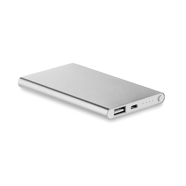 Flat power bank 4000 mAh  - matt silver