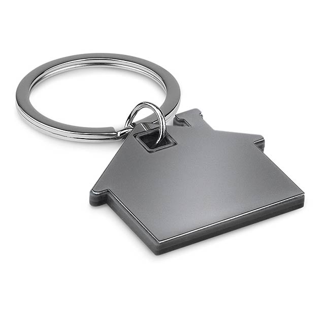 House shape plastic keyring - black