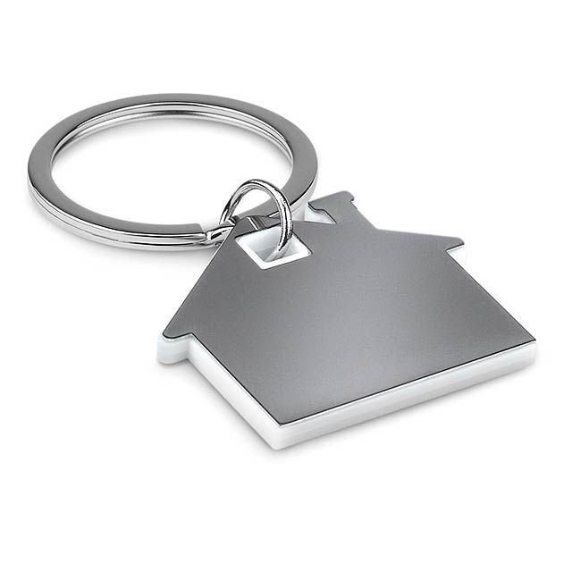 House shape plastic keyring - white