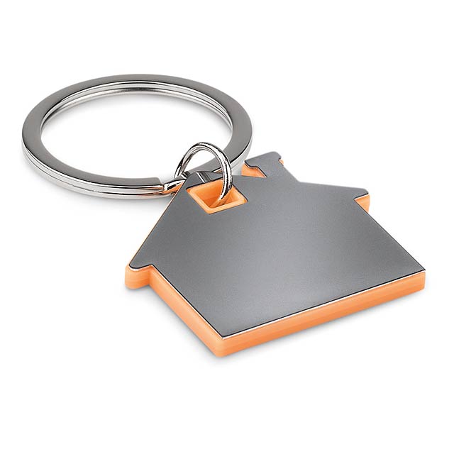 House shape plastic keyring - orange