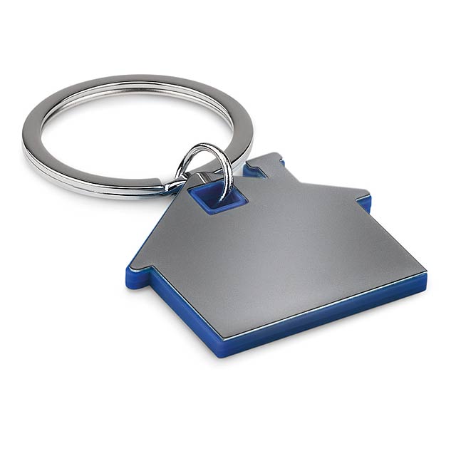 House shape plastic keyring - royal blue