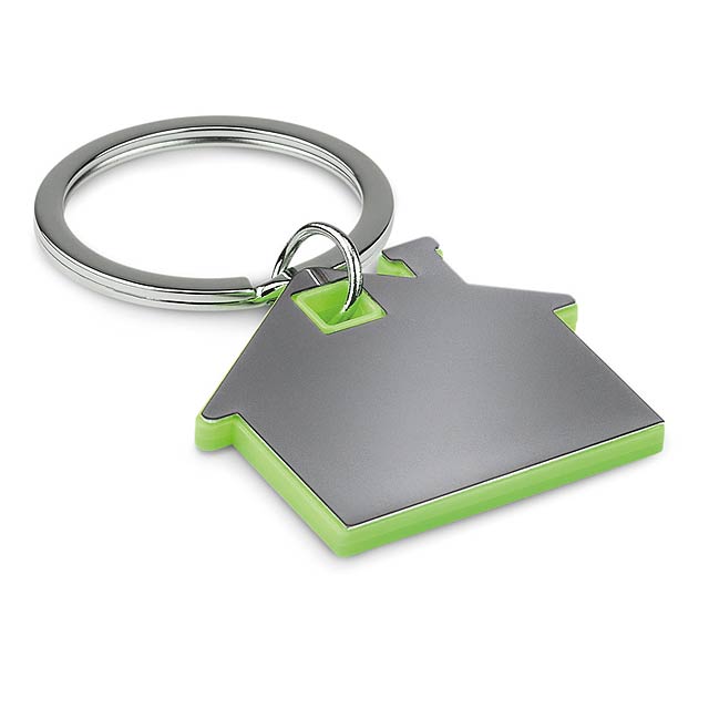 House shape plastic keyring - lime