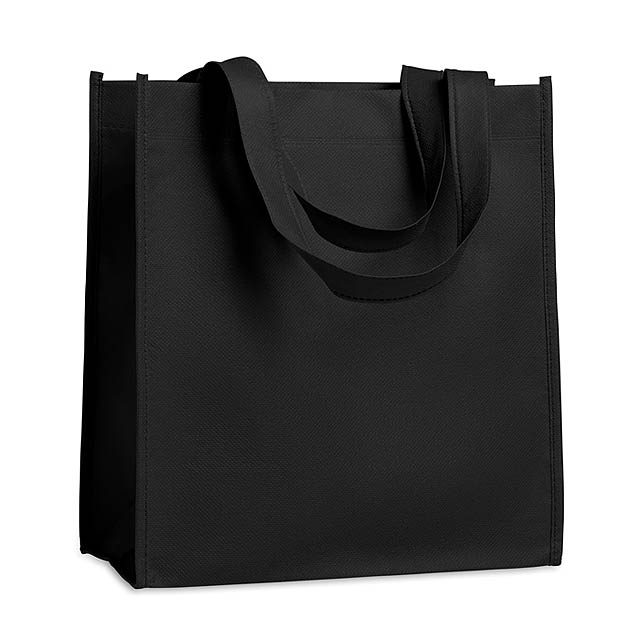 Netkaná nákupní taška s krátkými uchy. Svařené švy, 80 gr/m². - čierna