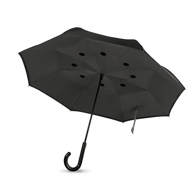Oboustranný deštník 23 palců, dvojitá vrstva, žebra a rám ze skleněného vlákna ,190T pongee čená s barevným sladěním, manuální otevírání, automatické zavírání. - šedá