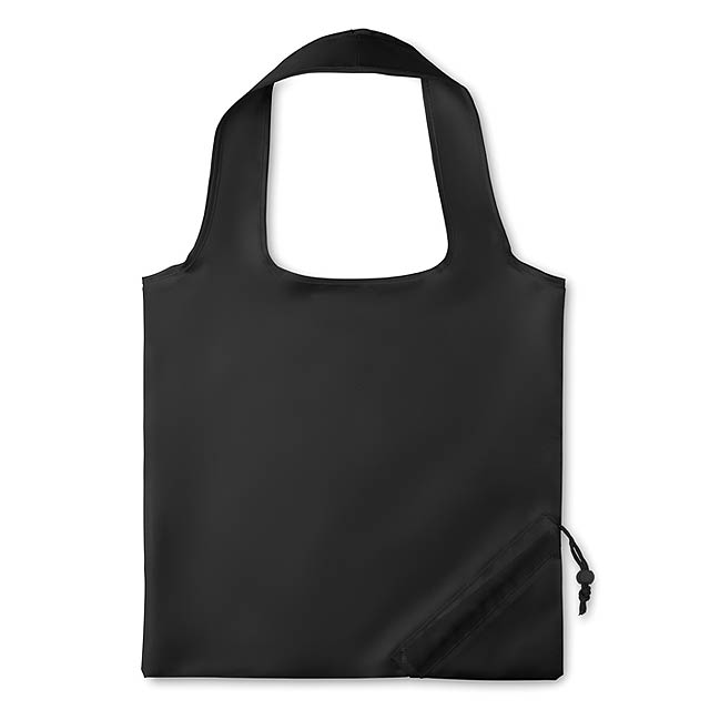 Skládací nákupní taška se zatahovací šňůrkou na obalu. Materiál: 210T polyester. - čierna
