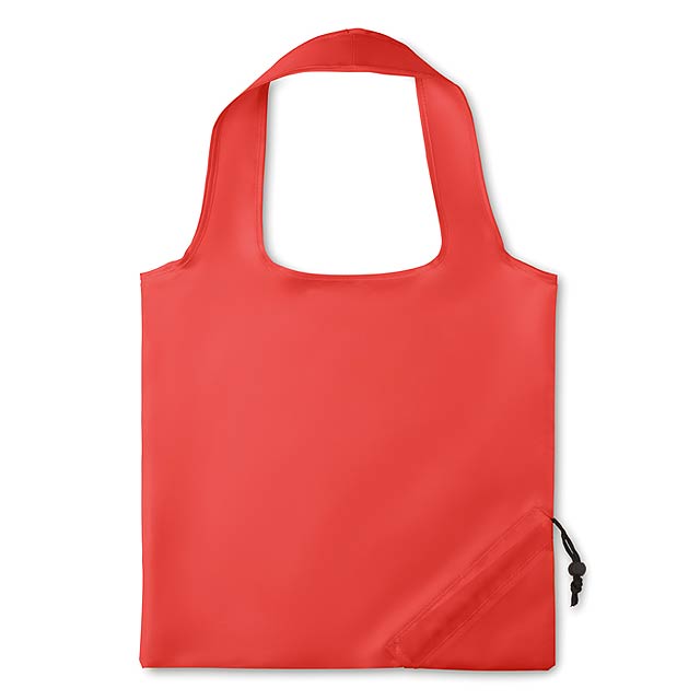 Skládací nákupní taška se zatahovací šňůrkou na obalu. Materiál: 210T polyester. - červená