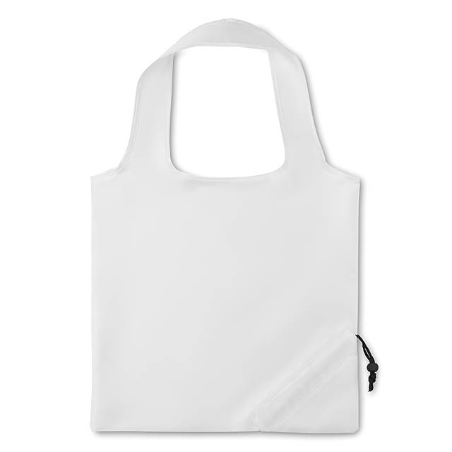 Skládací nákupní taška se zatahovací šňůrkou na obalu. Materiál: 210T polyester. - biela