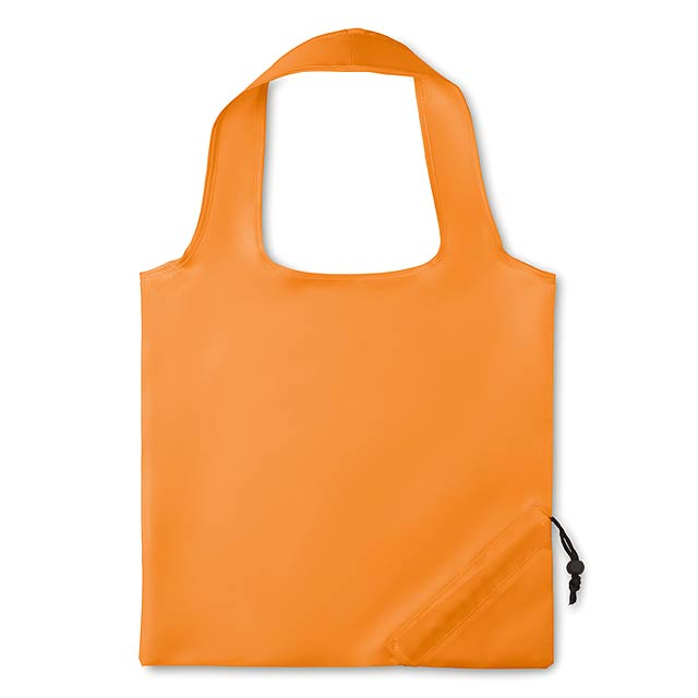 Skládací nákupní taška se zatahovací šňůrkou na obalu. Materiál: 210T polyester. - oranžová