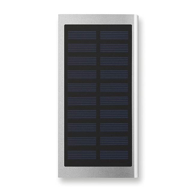 Solární power banka 8000 mAh - SOLAR POWERFLAT - stříbrná mat