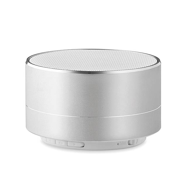 Aluminium 4.2 Bluetooth speaker with rechargeable Li-on 450mAh battery and light at the bottom of the speaker. Output data: 3W, 4 Ohm and 5V. Micro USB cable included.  - matt silver - foto