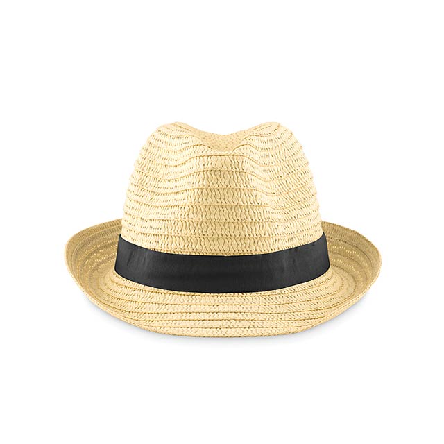 Paper straw hat with coloured polyester band.  - black - foto