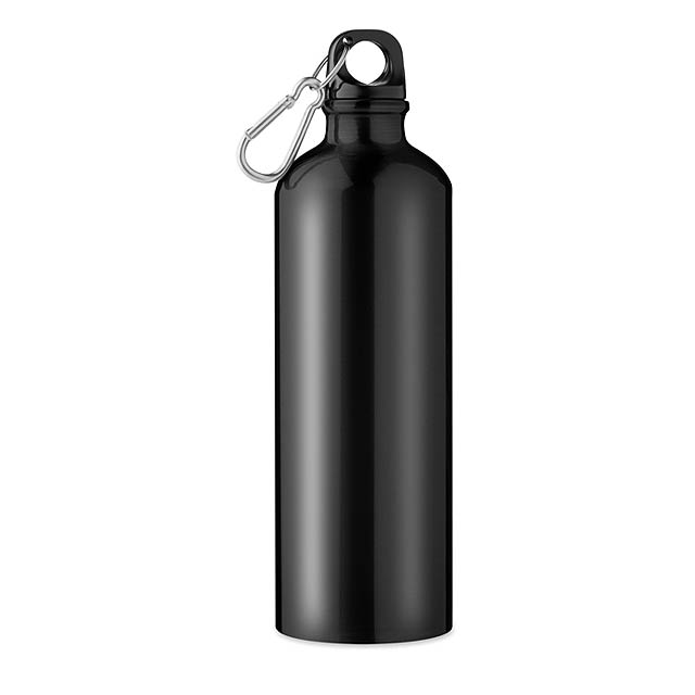 Aluminium single layer bottle with carabineer. 750 ml.  - black - foto