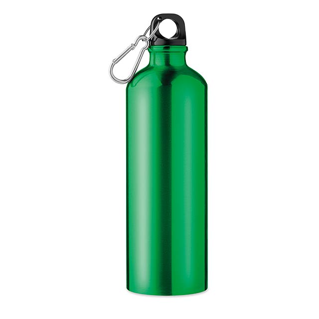 Aluminium single layer bottle with carabineer. 750 ml.  - green - foto