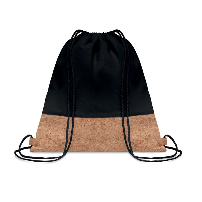 Drawstring bag cork details  - schwarz