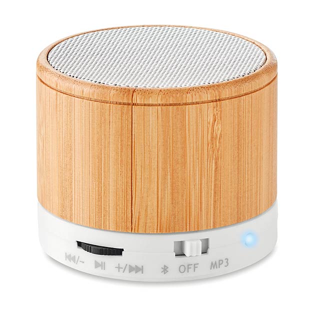 ROUND BAMBOO - Bluetooth reproduktor bambus   - biela