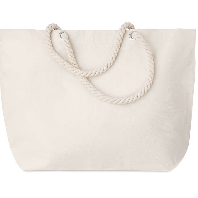 Beach bag with cord handle  - Beige