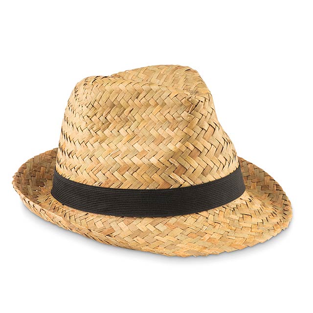 Natural straw hat  - schwarz