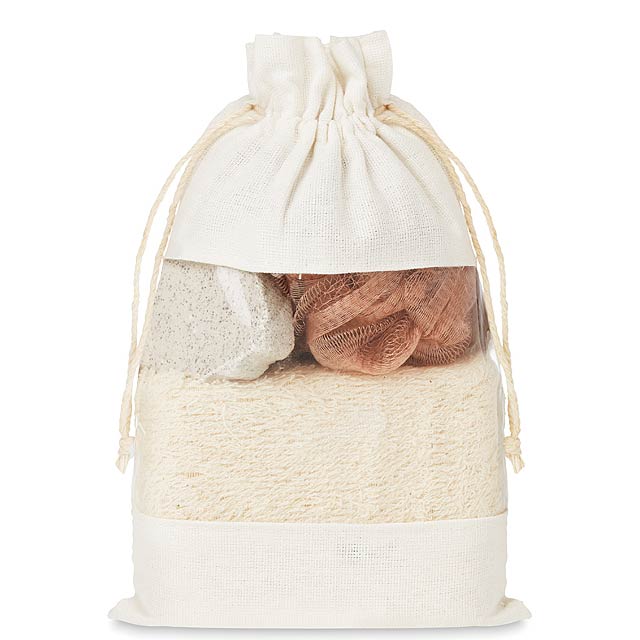 Bath set in cotton pouch  - Beige