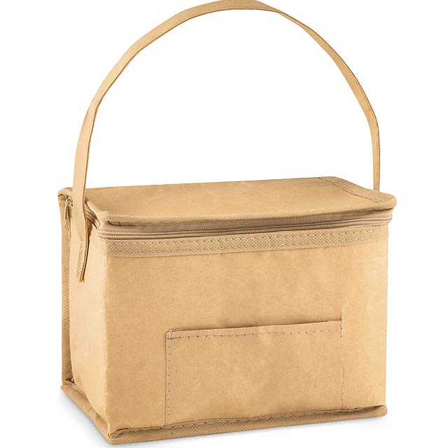 6 can woven paper cooler bag  - Beige